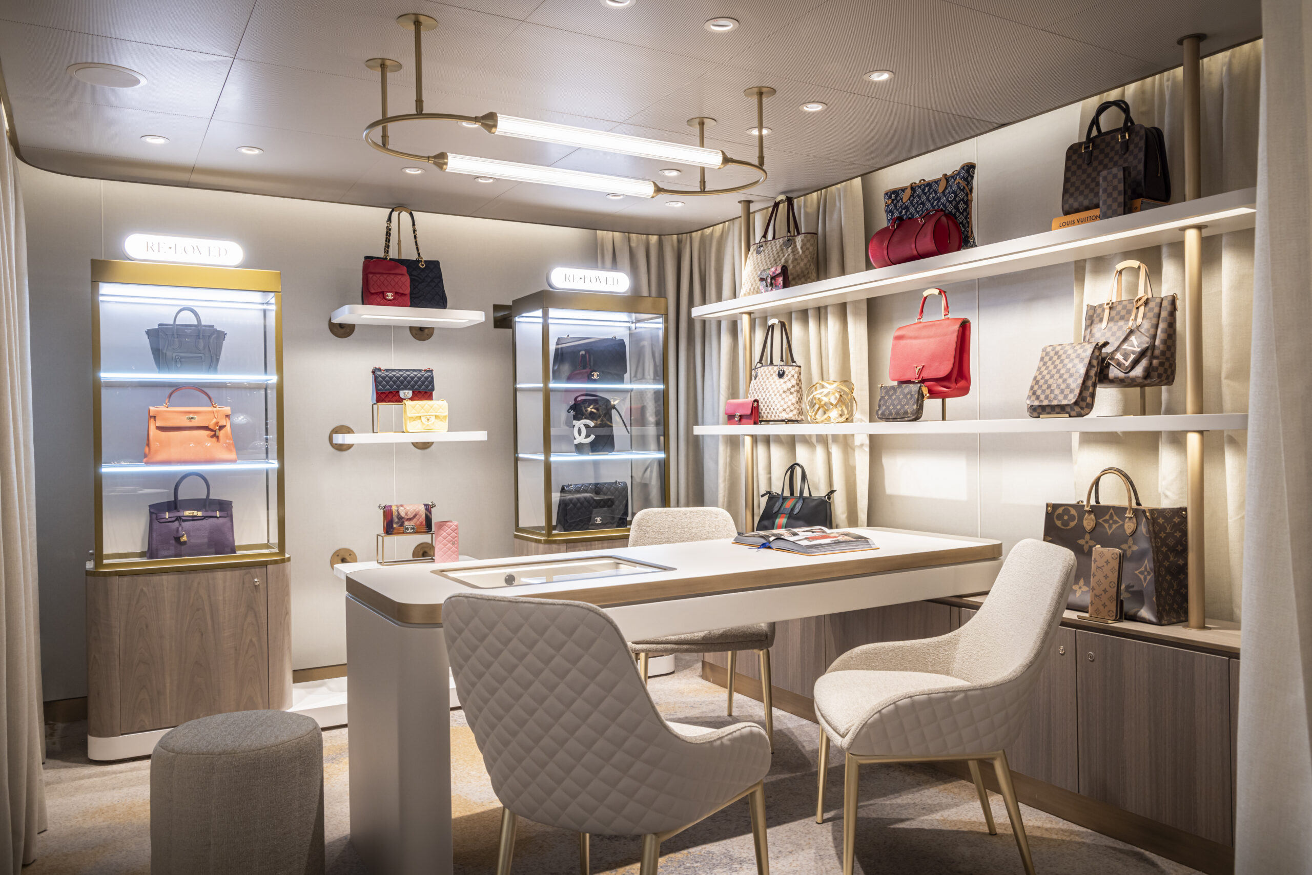 Interior of the Pre Loved/Re Loved Shop on board Queen Anne in Italy. Client: Cunard. Picture date: Monday April 22, 2024. Photograph by Christopher Ison © 07544044177 chris@christopherison.com www.christopherison.com IMPORTANT NOTE REGARDING IMAGE LICENCING FOR THIS PHOTOGRAPH: This image is supplied to the client under the terms previously agree. No sales are permitted unless expressly agreed in writing by the photographer. Image licence is for below the line only. No out of home use without acquiring an extended image licence.